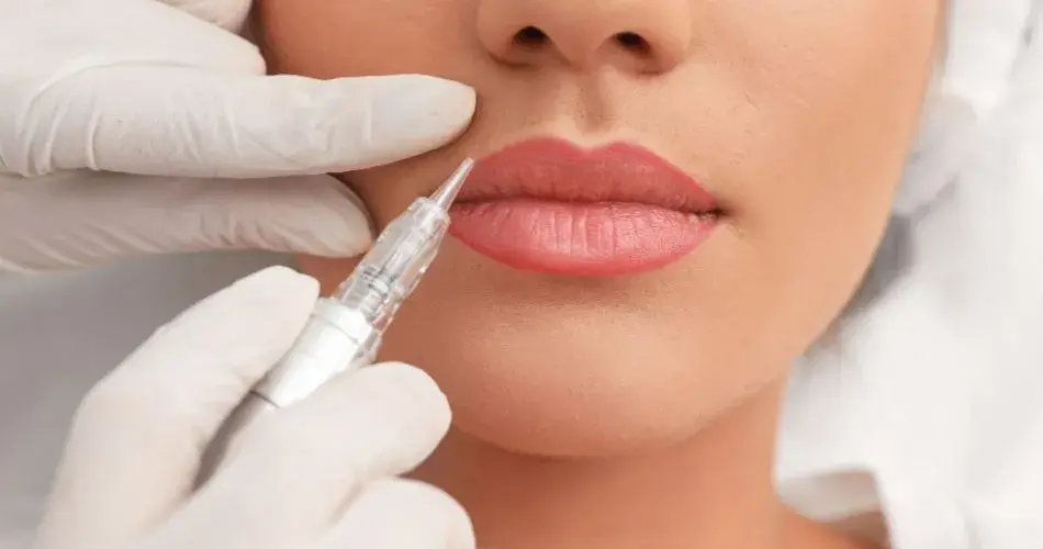 profesional aplicando micropigmentacion de labios